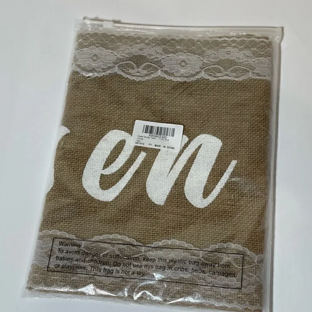 Easter Burlap and Lace Table Runner NWT